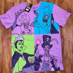 New Disney Loungefly Colorblock Villains Shirt Adult Size XL short sleeve purple